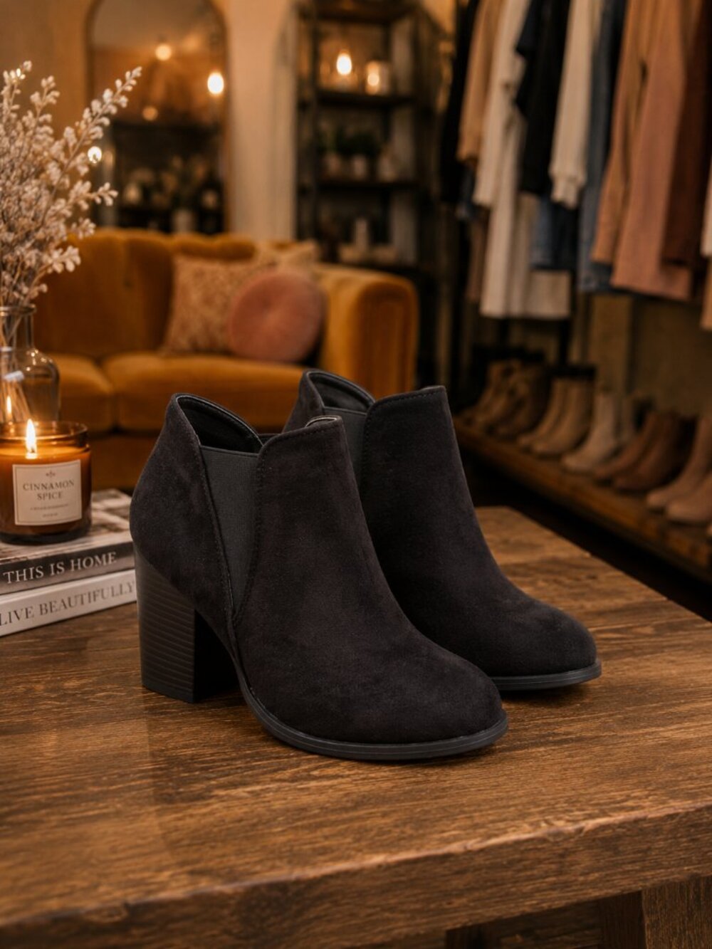 Booties Faux Suede Black Ankle Booties